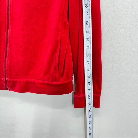 St. John Women's Red Velvet Jacket Cardigan Sweater Zippered Size Small Pockets - Picture 9 of 15